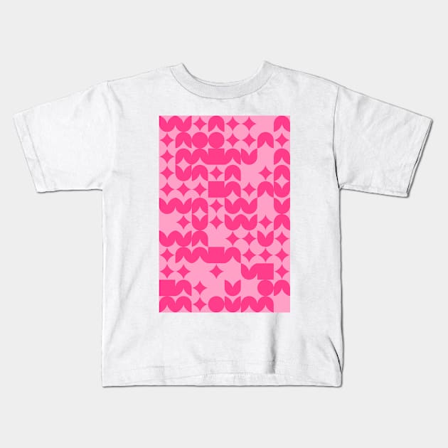 Girly Pinkish Geometric Pattern - Flowers & Stars #4 Kids T-Shirt by Trendy-Now